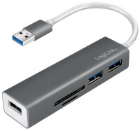LogiLink Lecteur de cartes + hub USB 3.0, 3 ports, gris