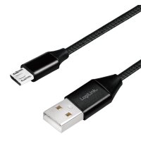 LogiLink Câble USB 2.0, USB-A - Micro USB, 0,3 m, noir