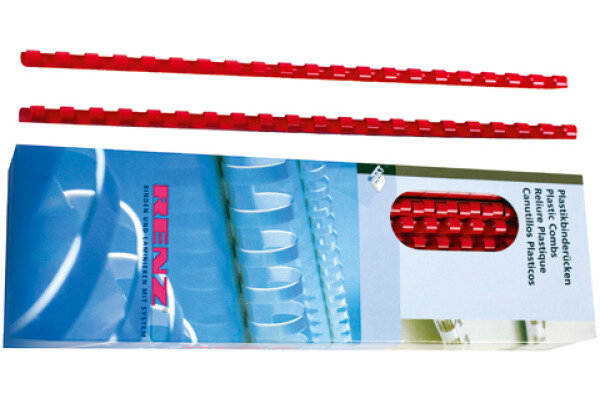 RENZ Plastikbinderücken 16mm A4 17160221 rot, 21 Ringe 100 Stück