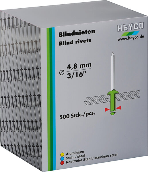HEYCO Blindnieten, 4,0 mm, 500 Stück