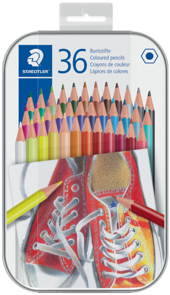 STAEDTLER Crayon de couleur hexagonal, étui en métal de 36