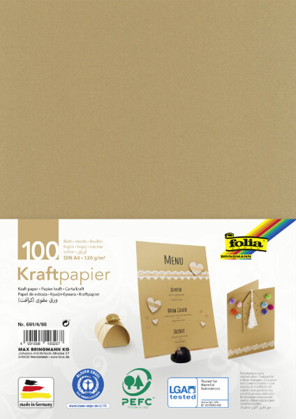 folia Kraftpapier, 120 g qm, DIN A4, 100 Blatt