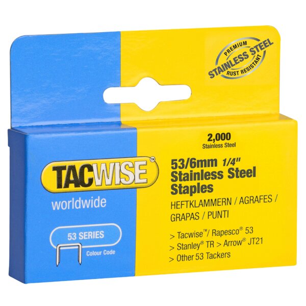 TACWISE Heftklammern 53 6 mm, Edelstahl, 2.000 St&uuml;ck