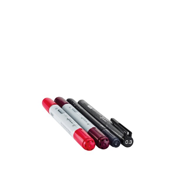 COPIC Marqueur ciao, kit de 4 Doodle Pack Red