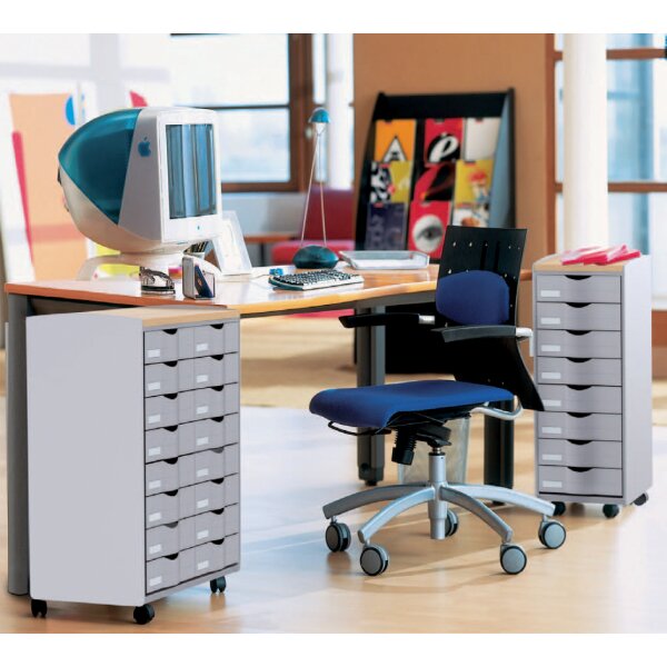 PAPERFLOW Rollwagen, 8 Schübe grau buche
