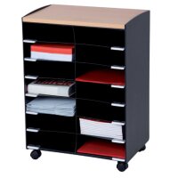 PAPERFLOW Rollwagen, 9 Fächer, schwarz buche