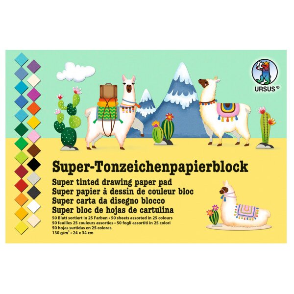 URSUS Bastel-Zeichenpapier 24×34cm 2200000 130g, farbig ass. 50 Blatt