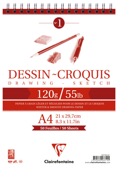 Clairefontaine Bloc papier dessin Croquis, A4, 160 g/m2