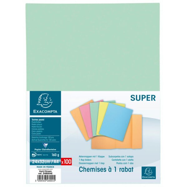 EXACOMPTA Chemise 1 rabat SUPER 160, A4, vert clair