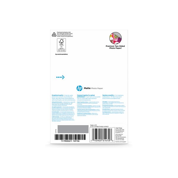 HP HP Matte Photo Paper 10x15cm 7HF70A InkJet, 180g 25 Blatt