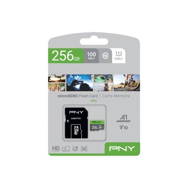 PNY micro-SDXC Elite 256GB P-SDU256V11100EL-GE UHS-I U1/A1(V10)& SD adapter