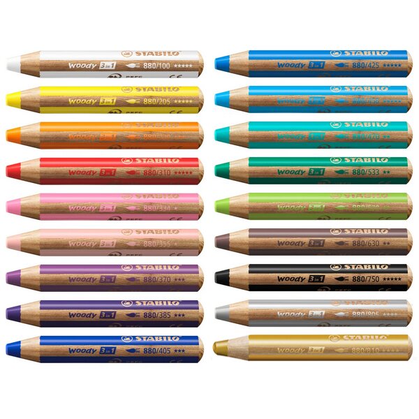 STABILO Crayon multi-talents woody 3 en 1, rond, noir