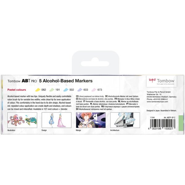 TOMBOW Dual Brush Pen ABT PRO ABTP-5P-2 Pastel Colours Set, 5 pcs.