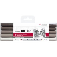 TOMBOW Dual Brush Pen ABT PRO ABTP-5P-3 Warm Grey Colours...