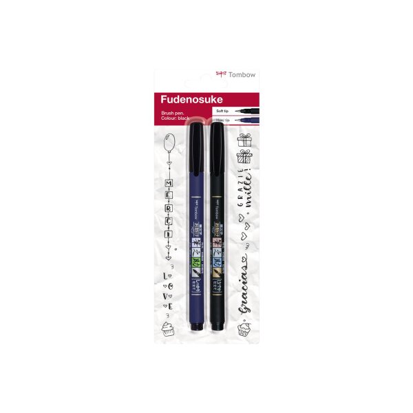 TOMBOW Set de calligraphie WS-BH/BS WS-BHS-2P Fudenosuke, noir 2 pcs.