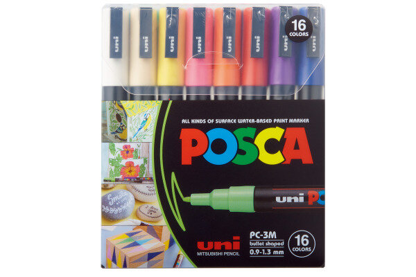 Uni Posca Marker PC-3M mit Glitzter Farben im 4er Etui