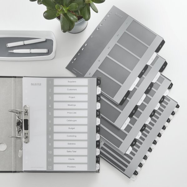 LEITZ Intercalaires en plastique WOW, num&eacute;rot&eacute;, 1-12