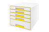 LEITZ Schubladenbox WOW Cube A4 5214-20-16 weiss gelb, 5 Schubladen