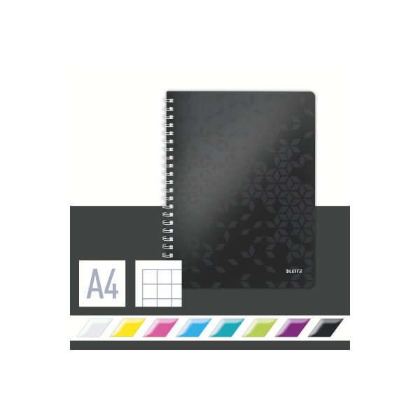 LEITZ Collegeblock WOW PP A4 4638-00-95 noir quadrillé