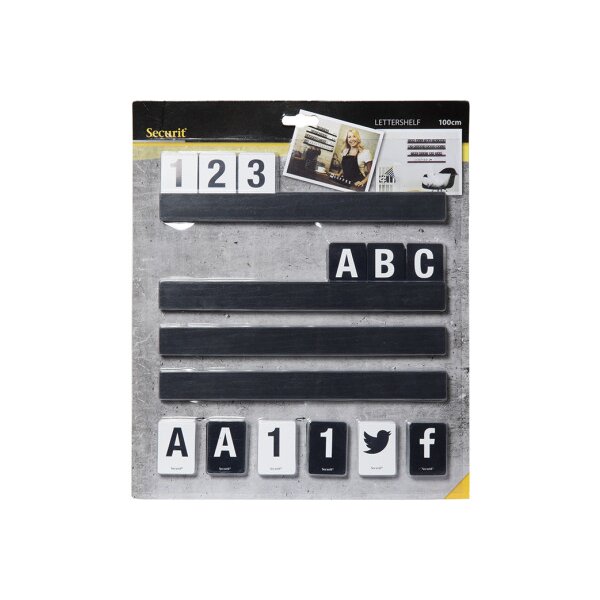 SECURIT Buchstabenleiste, Set 1m LES-BL-100 schwarz 2.5x25x1cm