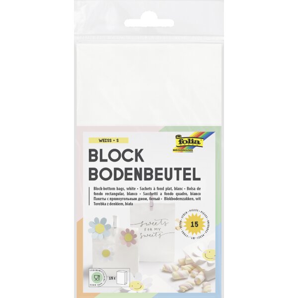 folia Papiertüten mit Blockboden, 100 x 55 x 175 mm, weiss