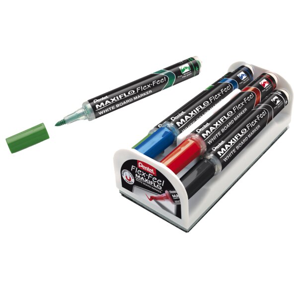 Pentel Marqueur pour tableau blanc Maxiflo Flex-Feel, kit 4