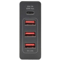 DIGITUS Universal USB Lade-Adapter, 4-Port, schwarz