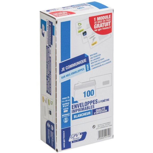 GPV Enveloppes Premier Numérique, 110 x 220 mm, à fenêtre