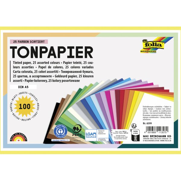 folia Tonpapier, DIN A5, 130 g qm, 25 Farben sortiert