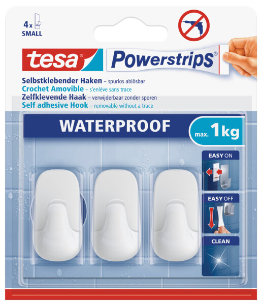 tesa Powerstrips Haken WATERPROOF Small Plastik, weiss