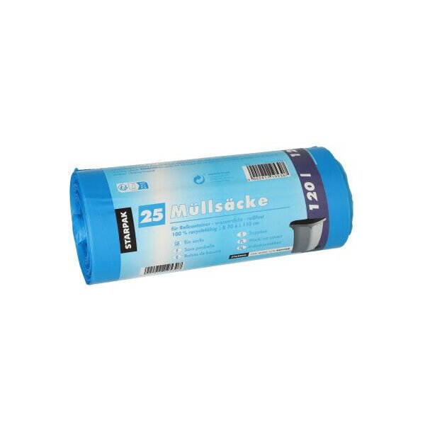 STARPAK Sac poubelle HDPE, 120 litres, bleu
