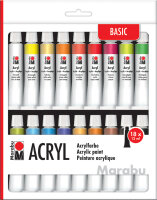 Marabu Acrylfarben-Set, 18 x 12 ml, farbig sortiert