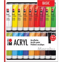 Marabu Kit de peinture acrylique, 18 x 12 ml, assorti