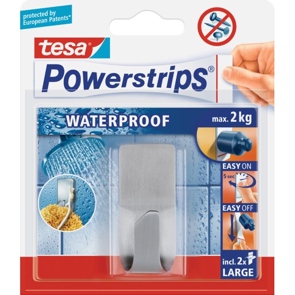 tesa Powerstrips Haken ZOOM WATERPROOF Small, Metall, silber