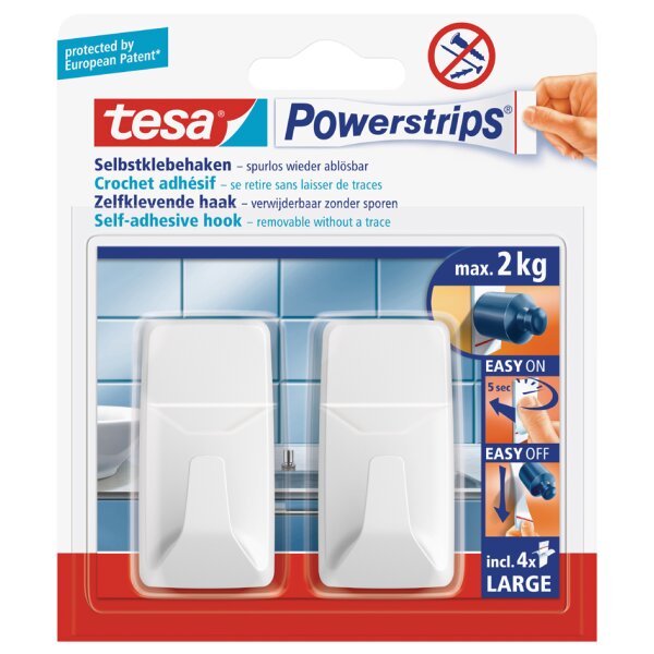 tesa Powerstrips Crochet LARGE rectangle, blanc