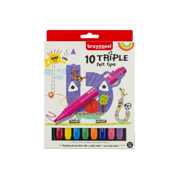 BRUYNZEEL Feutres Kids Triple 60123010 triangulaires, 10 couleurs