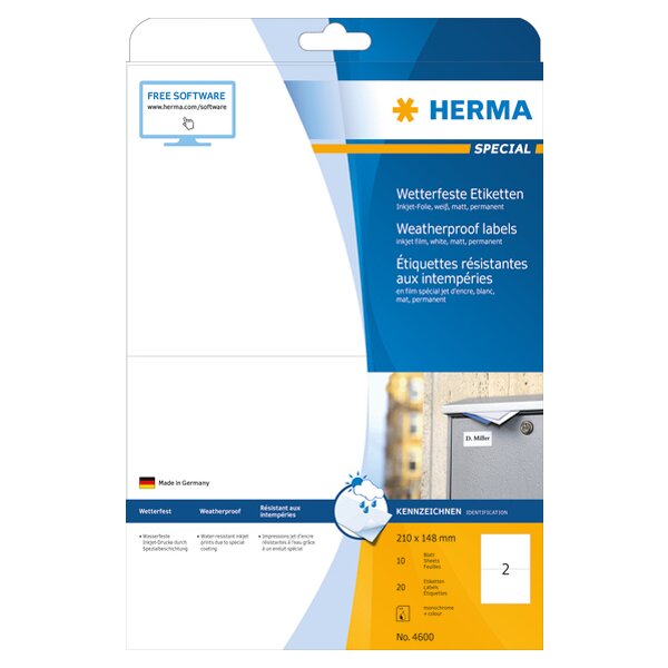 HERMA Etiquette en film jet dencre, 63,5 x 29,6 mm, blanc