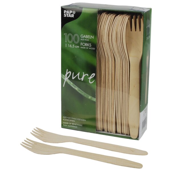 PAPSTAR Fourchette en bois pure, longueur: 165 mm, par 500