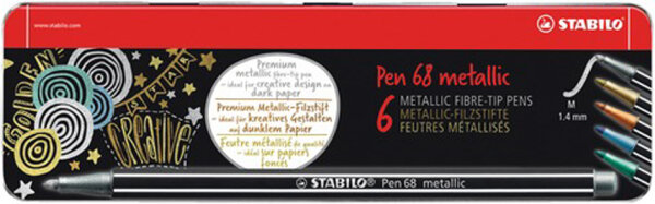 STABILO Fasermaler Pen 68 metallic, 8er Metall-Etui
