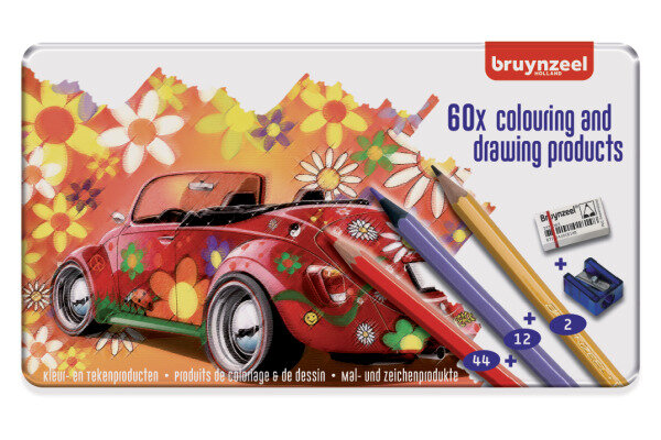 BRUYNZEEL Crayon de couleur Kids 60312904 60 couleurs étui en métal
