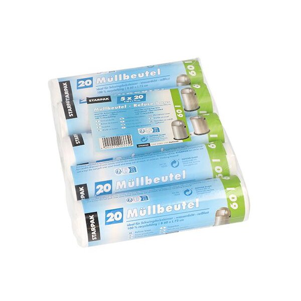 STARPAK Sac poubelle HDPE, 60 litres, blanc