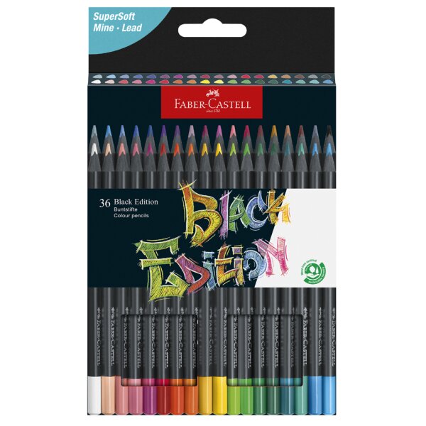 FABER-CASTELL Crayon de couleur Black Edition, &eacute;tui de 36