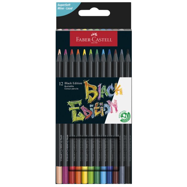 FABER-CASTELL Dreikant-Buntstifte Black Edition, 12er Etui