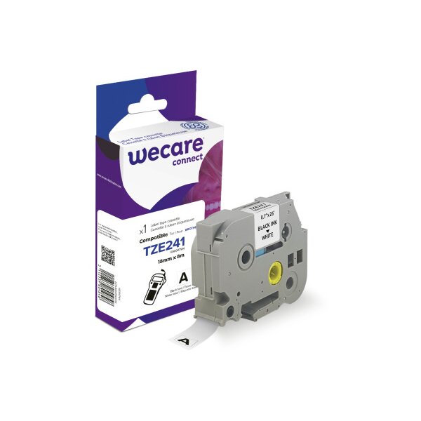 WECARE Ruban, laminé noir/blanc TZe-241WE rempl. Ptouch TZe-241 18mm