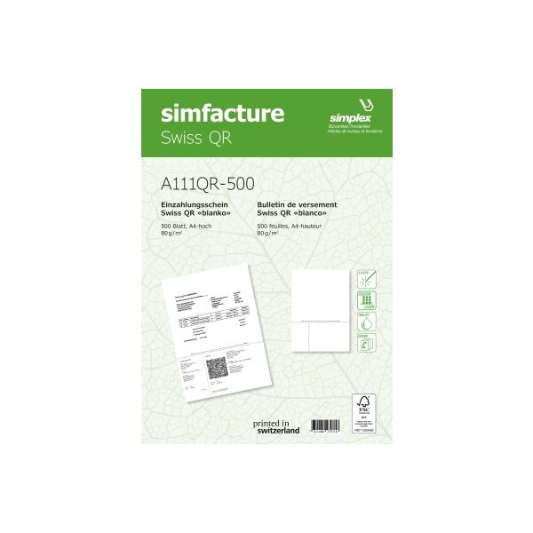 SIMPLEX Simfacture Swiss QR FSC A4 A111QR-500 universel, 80g 500 flls.