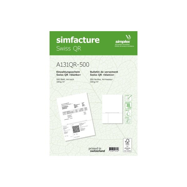SIMPLEX Simfacture Swiss QR FSC A4 A131QR-500 universal, 100g 500 Blatt