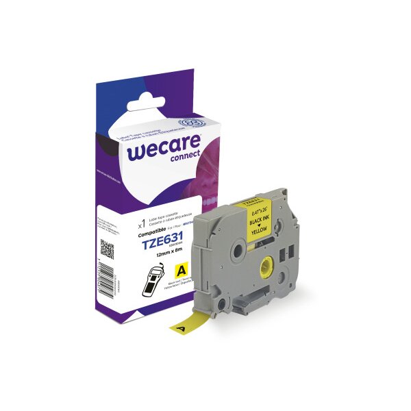 WECARE Ruban, laminé noir/jaune Tze-631WE rempl. Ptouch Tze-631 12mm