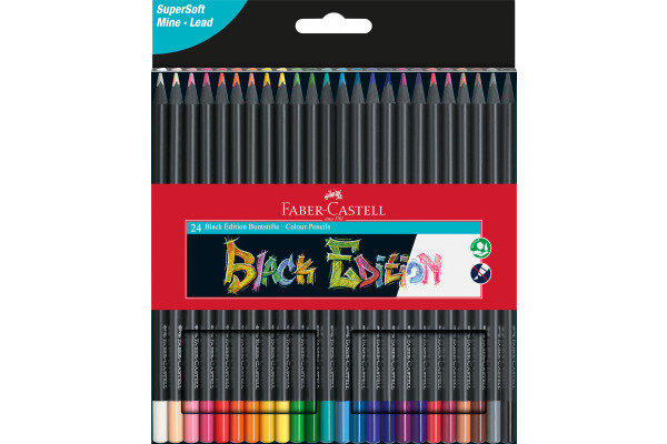 FABER-CASTELL Farbstifte Black Edition 116424 neon Farben ass. 24 Stück