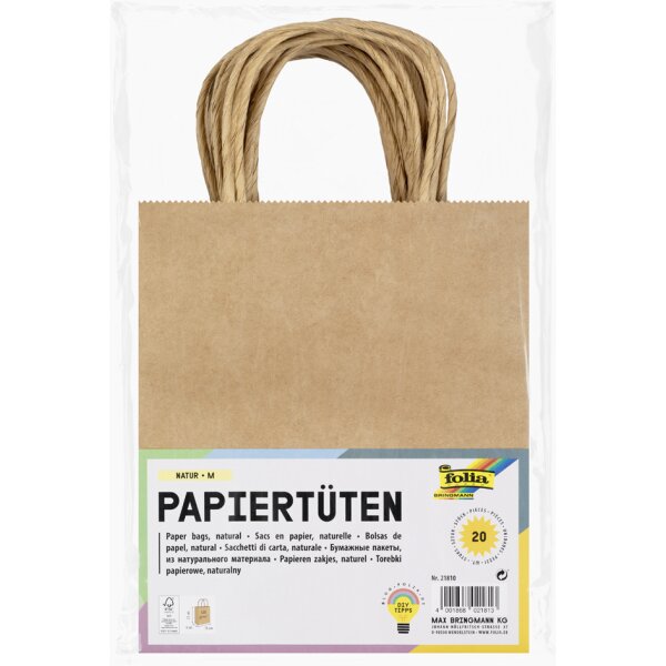 folia Papiertüten, Kraftpapier, 125 x 50 x 150 mm, natur