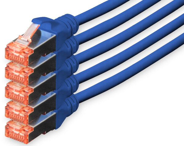 DIGITUS Câble patch Cat. 6, S/FTP, 10,0 m, set de 5, bleu